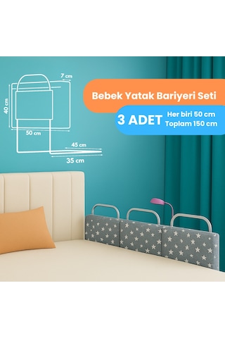 Miralay Yeni Nesil Yatak Bariyeri 50 x 40 Gri Yıldız 3 Adet