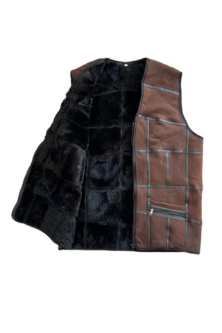Koyukahve Patchwork İçi Kürk-dışı Süet Deri Biye Detaylı Yelek