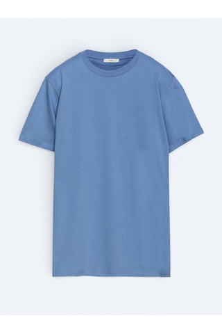 Kip İndigo Düz %100 Pamuk T-shirt