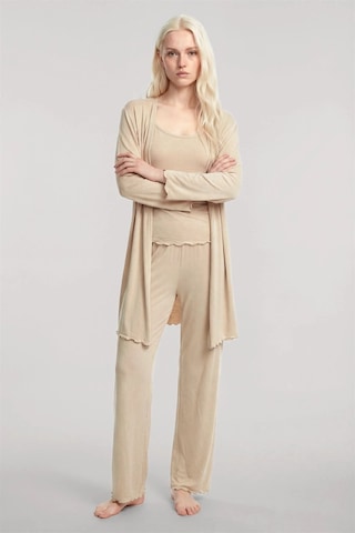 İkikareshop Kadın Bej Kısa Kimono 3 Lü Takım Yumuşak Dokulu Şık Rahat Ev Giyim Seti Çok Renkli