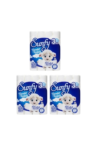 Sunfy 40'lı Tuvalet Kağıdı 3 Paket - 3 Katlı %100 Saf Selüloz Yumuşaklığı