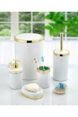Akrilik Yapım Gold Çizgi 5'Li Yuvarlak Banyo Seti Beyaz Akrilik Yapım Gold Çizgi 5'Li Yuvarlak Banyo Seti Beyaz