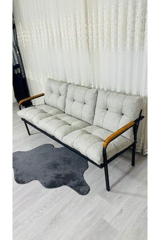 Madame Home Karanfil Balkon, Bahçe, Cafe - Metal Kanepe Koltuk Takımı 3 Lü Açık Gri