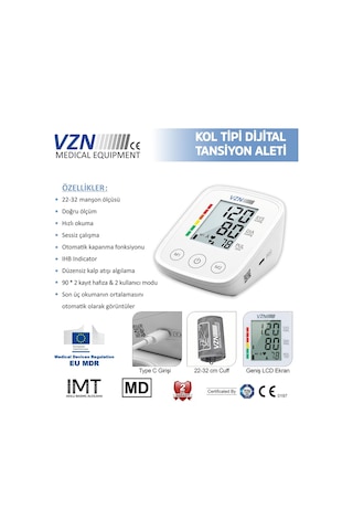 Vzn Ld-581 Type-C Girişli Dijital Tansiyon Aleti Kol Tipi Hızlı Ölçüm Hafızalı