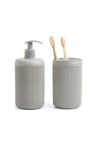 İkili Sabunluk Seti - Modern Banyo Ve Mutfak Tezgah Üstü Seti - Sıvı Sabunluk Ve Losyon Şişesi - Paslanmaz Pompalı 2'li Set-bej Renk-modern Şık Tasarım 000 Açık Krem