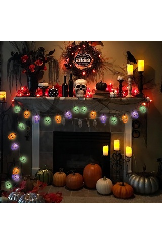 Cadılar Bayramı Kafatası Işıkları, 8,5 Ft 10 Led Çok Renkli Hayalet Kafa Işıkları Su Geçirmez, Cadılar Bayramı Dekorasyon İskelet Işıkları Dış Mekan Kullanımı İçin Çok Renkli