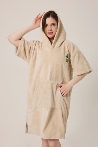 Palmiye Sörf Nakışlı Yetişkin Sörf Yazlık Panço Kapüşonlu Plaj Havlusu Bej Bej