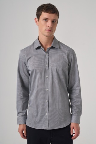 Morven Erkek Siyah Pamuk Trend Çizgili Regular Fit Sert Yaka Gömlek 26mc004033001 Siyah