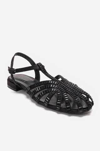 Luvishoes Lavına Siyah Saten Taşlı Kadın Sandalet