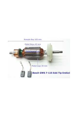 Bosch Uyumlu Tipi Gws 7-115 Endüvi Rotor Kollektör Ve Kömürü Yeni İnce