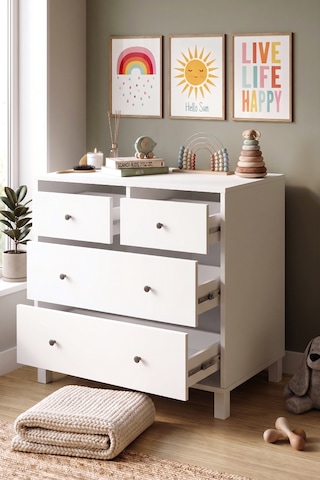 Robin Home Lena Bebek Çocuk Odası Takımı 4 Çekmeceli Geniş Şifonyer Ve Gardrop Gardırop Elbise Dolabı Beyaz