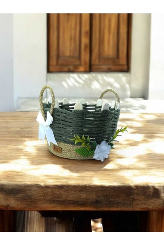 Hasır Sepet Seti Organizer Makyaj Takı Kutusu Komidin Banyo Çok Amaçlı Sepet Haki