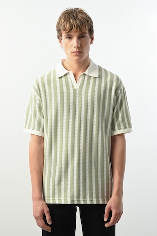 Yeşil Çizgili Polo Yaka Tshirt Yeşil