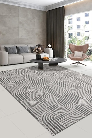 Nistanbul Nis-047 Desen 4 Gri/beyaz Sisal Koridor Ve Mutfak Halısı - Kaymaz Taban, Robot Süpürge