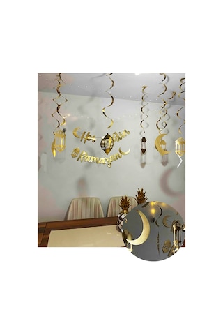 10'lu Gold 3d Uzar Tavan Süs Metalik Altın Hoşgeldin Ramazan 11 A