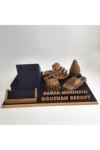 Kişiye Özel Orman Mühendisi Masa İsimliği Ve Kartvizitlik Gold - Siyah