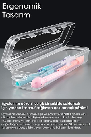 4 Adet Kalem Saklama Kutusu - Seyahat Tipi Aksesuar Organizer Düzenleyici Saklama Taşıma Kabı Şeffaf