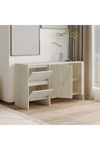 Laris 130 Cm Modern Konsol 4 Kapaklı, Yüksek Ayaklı, Minimalist Tasarım Traverten