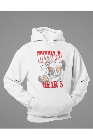 Monkey D. Luffy Gear 5 Baskılı Unisex Oversize Anime Hoodie Beyaz