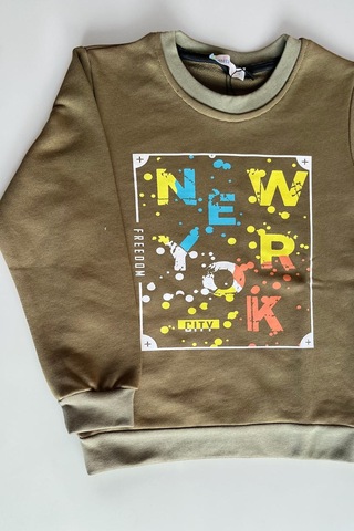 Minik Motion 3'lü Set Çocuk Baskılı 2 İplik Penye Sweatshirt Açık Yeşil - Turuncu - Yeşil