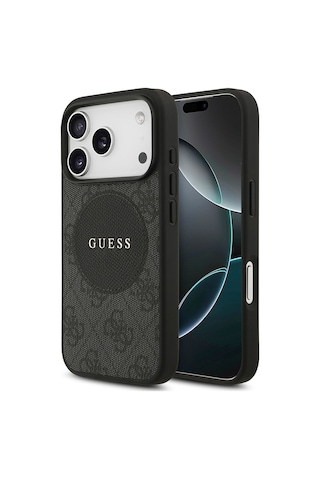 Apple Uyumlu iPhone 17 Pro Kılıf Guess Lisanslı M-safeli Yazı Logolu Circle Classic Kapak Siyah Siyah