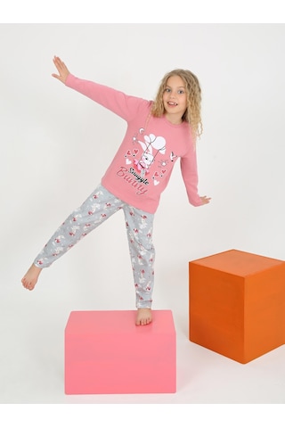 Kız Çocuk Uzun Kollu %100 Pamuklu Pijama Takımı Snuggle Bunny Gül
