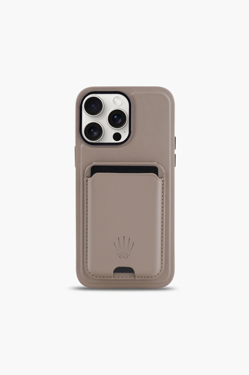 Standlı Iphone 15 Krem Deri Telefon Kılıfı Krem