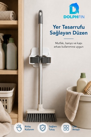 Yapışkanlı Mop Ve Süpürge Tutucu Duvara Monte Kaydırmaz Rulolu Organizer Çok Renkli