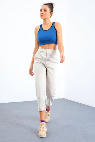 Tommy Life Turkuaz Basic Sıfır Kol Dar Kalıp U Yaka Kadın Crop Top Atlet - 97162 Turkuaz