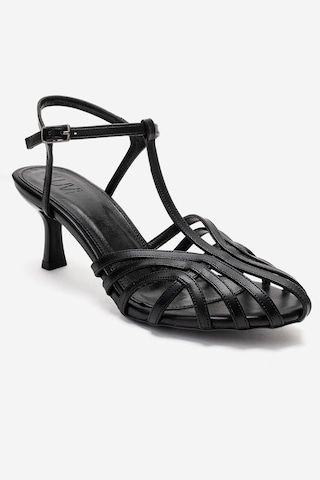Luvishoes Luvi Shoes Felip Siyah Cilt Bantlı Kadın Kısa Topuklu Ayakkabı Siyah