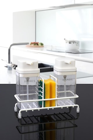 Okyanus Home Beyaz Deluxe Kare Standlı 2'li Şeffaf Sıvı Sabunluk