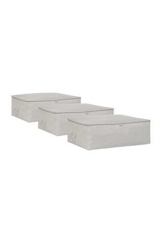 Ocean Home Textile 3'lü Büyük Boy Gri Balıksırtı Baza Altı Hurç Set 62 x 46 x 22 cm