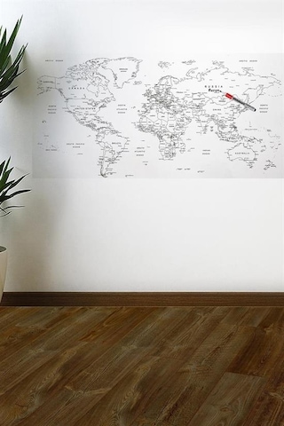 Yazılabilir Dünya Haritası Manyetik Duvar Stickerı 110 X 56 Cm 5 Çok Renkli