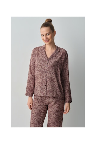 Suwen Lace Pijama Takımı Wsh10510086662 Bordo Desenli