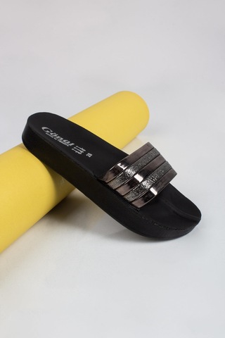 Kız Çocuk Simli Gold Detaylı Terlik-5676-koyu Kahve Koyu Kahverengi