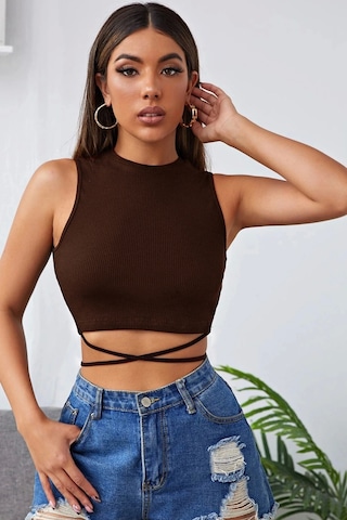 İmoda Kadın Kahverengi Çapraz Bağlamalı Crop Top Büstiyer Çok Renkli