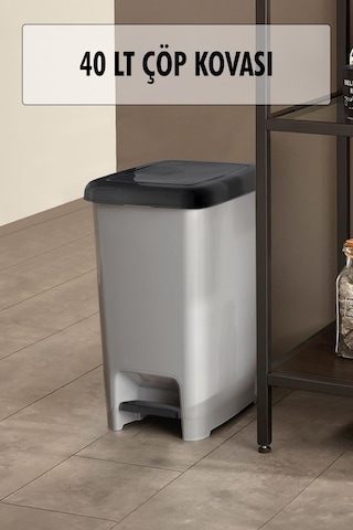 40 Litre Basmalı Çöp Kovası Gri