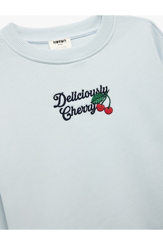 Koton Nakışlı Uzun Kollu Bisiklet Yaka Pamuklu Sweatshirt Mavi 6wkg10367ak Mavi