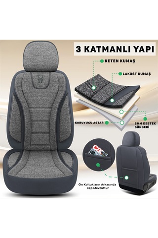 Minderland City Serisi Her Araca Uyumlu Oto Koltuk Kılıfı Gri