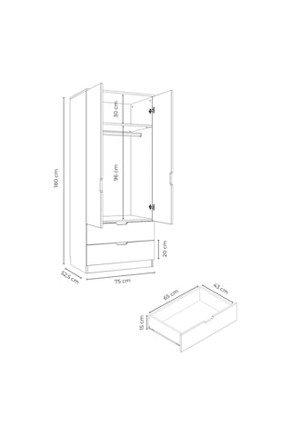 Lento 2 Kapaklı 1 Askılı 2 Çekmeceli Gardırop Beyaz Meşe Beyaz Meşe