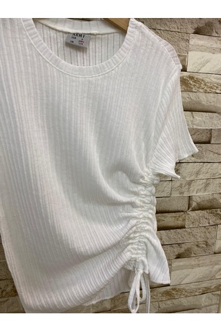 Aysbebe Bağcıklı Bluz + Bol Paça Fitilli Kumaş Pantolon Kız Çocuk Yazlık Takım Beyaz - Mavi 2254