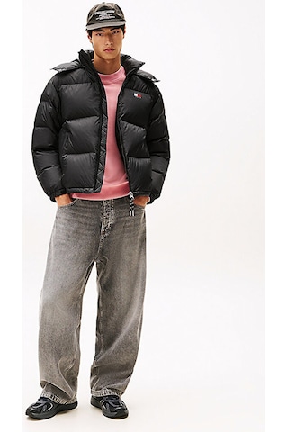 Tommy Hilfiger Erkek Marka Logolu Geri Dönüştürülmüş Yırtılmaz Naylon Dik Yakalı Fırtına Manşetli Kapüşonlu Siyah Mont Dm0dm22036 Bds