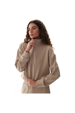 Penti Bej İpeksi Dokunuş Silky Touch Yarım Fermuarlı Sweatshirt