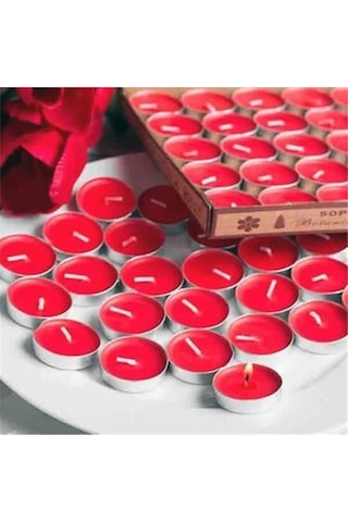 Tealight Mum - Kırmızı Küçük Yuvarlak Yılbaşı Yer Ve Masa Mumu 20