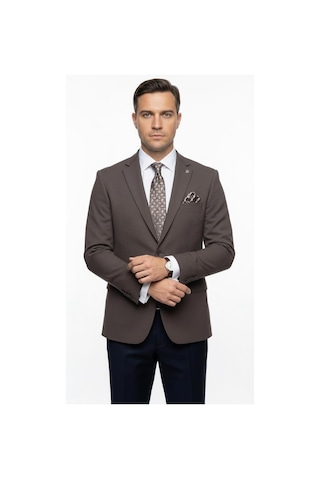 Plus Scorpion Erkek Slim Fit Ceket Likralı Fitilli Kumaş, Çift Düğmeli Tek Yırtmaçlı Modern Tasarım Antrasit