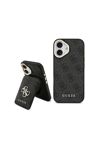 Apple Uyumlu iPhone 17 Kılıf Guess Lisanslı M-safe Özellikli 4g Metal Büyük Logolu Kartlıklı Kapak Siyah Siyah