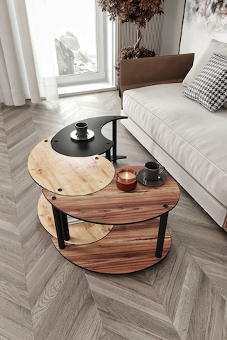 Yin Yang Unity Serenity Orta Sehpa 3 Lü Meşe Ceviz Siyah 70 Cm Meşe