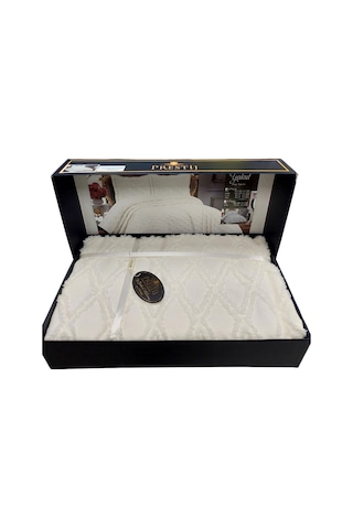 Prestij Puffy Yakut Çift Kişilik Yatak Örtüsü, Pike Örtüsü -krem Krem