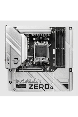 Msı B650m Project Zero Ddr5 7600mt/s 1xhdmı 1xdp 2xm.2 Usb Matx Am5 Amd Am5 9000/8000/7000 Seri İle Uyumlu