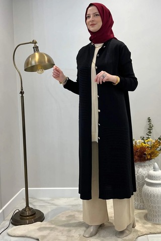 Rabia Şamlı Manolya Siyah Triko Hırka Normal